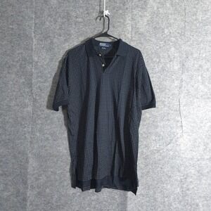 Polo Ralph Lauren Polo Shirt Men Sz L Navy Blue White All Over Print Dot Pattern